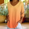 thumbnail image 4 of Uootdi Blouses for Women Dressy Casual V Neck Ombre Gradient Dye 3/4 Sleeve Curved Hem Tops Casual Loose Fit Blouses Women, 4 of 6