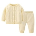 thumbnail image 2 of NAISIBABY Boys Girls Outfit Sets, Warm Cute Solid Long Sleeved Top Long Pants Kids Casual Knitted Sets Beige 1-2T, 2 of 4
