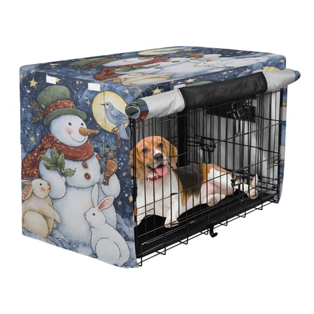 Qxltty Snowman with Rabbits Crate Cover Durable Oxford Cloth Pet Kennel Sunshade Universal Fit for 47in Wire Cage