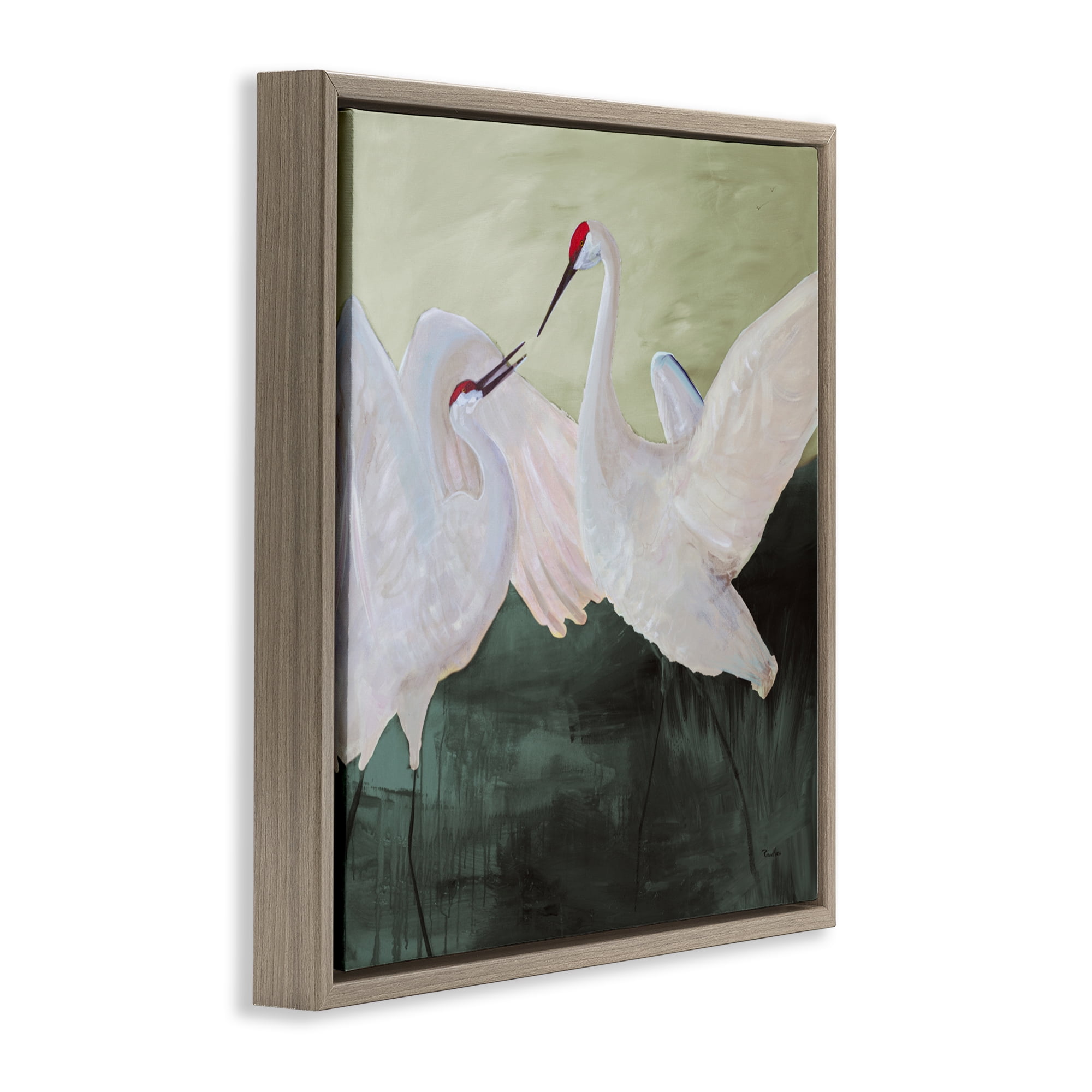 Stupell Industries White Sandhill Cranes Brown Framed Floater Canvas Wall Art, design by Robin Maria