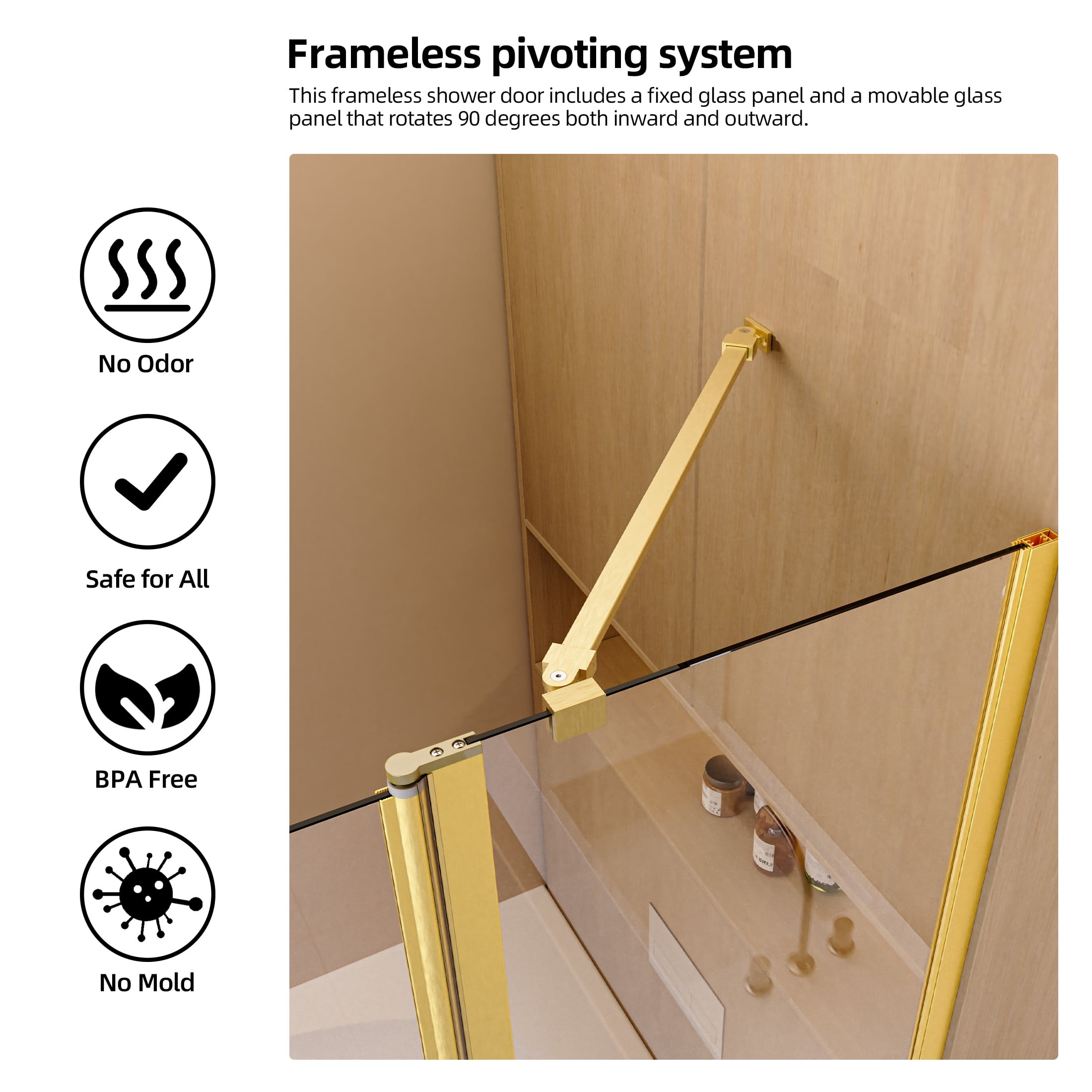 Aukfa 43"W x 58"H Bathtub Shower Doors, 1/4" (6mm) SGCC Tempered Glass Bathtub Door, Brushed Gold