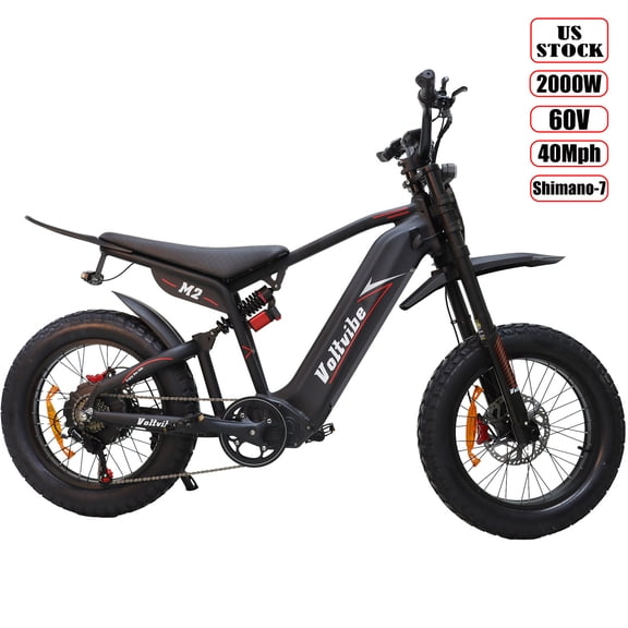 6000W Peak Electric Bike for Adults, 40MPH Electric Motorcycle with 60V 25AH Battery, 4-Piston Hydraulic Disc Brakes, Full Suspension E-Dirt Bike, 20"x4.0 Fat Tires UL2849