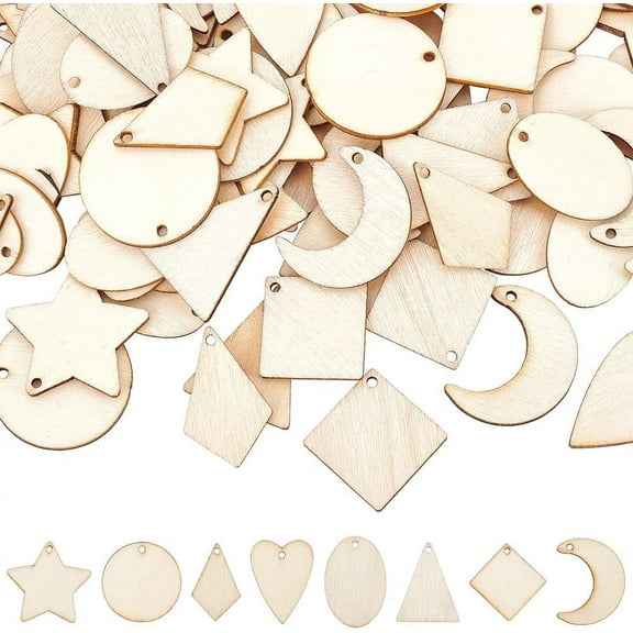 Unfinished Natural Poplar Wood Pendants Laser Cut Wood Shapes Undyed Mix Shape BurlyWood 25x19.5x1.5mm Hole: 1.6mm 160pcs/box
