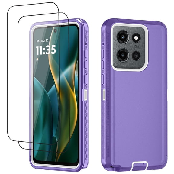 Hotpom Phone Case for Motorola G Stylus 5G 2026, Comes with 2 Pack Screen Protector, Heavy Duty 3-Layer Hybrid Silicone Shockproof Protective Cover, Purple
