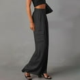 thumbnail image 4 of XFLWAM Womens Wide Leg Cargo Pants Elastic High Waist Stretch Suit Pants Baggy Casual Loose Fit Business Work Trousers with Pockets, 4 of 8