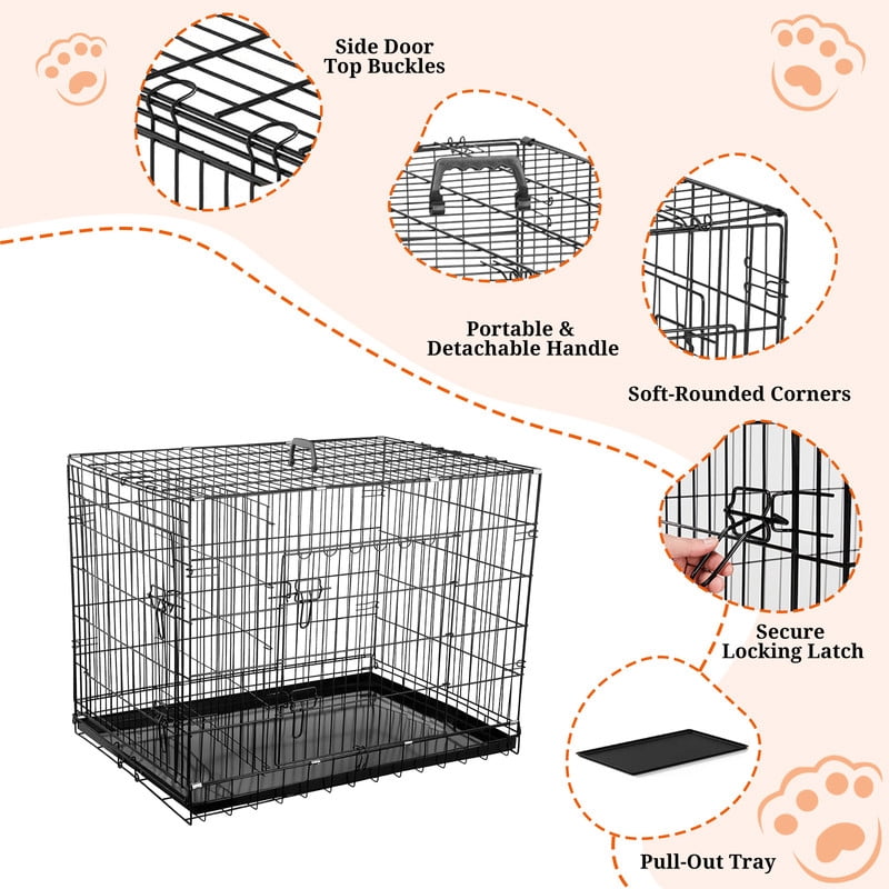 Dozzle 42-Inch Secure & Portable Dog Crate: Foldable Metal Wire Kennel with Enhanced Lock, Dual-Door Design for Medium & Large Dogs, Black