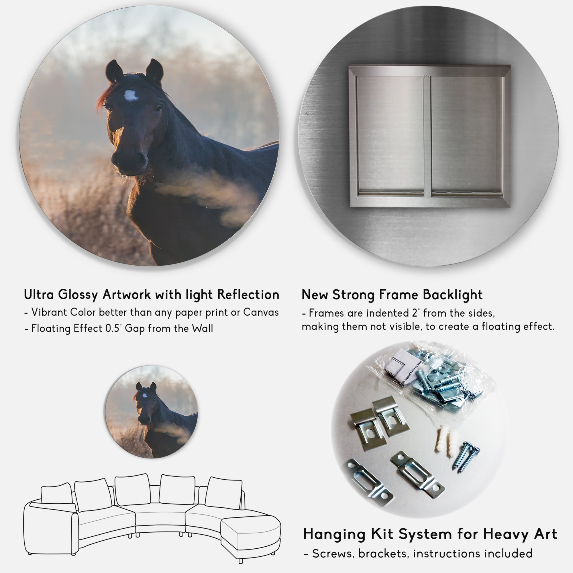 Designart 'Close Up Portrait Of A Horse On An Autumn Morning' Farmhouse Circle Metal Wall Art 29x29 - Disc of 29