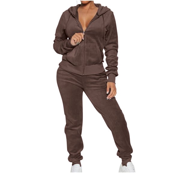 POIUYTR Women's Solid Sweatsuit Set 2024 Fall Casual Long Sleeve Crewneck Zip Up Hoodie Jacket and Sweatpants 2 Piece Sport Outfits Tracksuits
