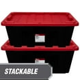 thumbnail image 6 of (Pack of 3) Hyper Tough 40 Gallon Extra Large Storage Bin with Snap Lid, Black and Red, Heavy Duty Plastic Storage Container, 6 of 11