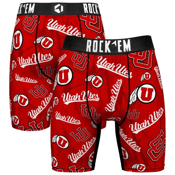 Men's Rock Em Socks Red Utah Utes All Over Logo Boxer Briefs