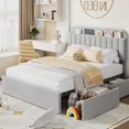 thumbnail image 1 of QinaQin Kids Bed Frame with Bookcase Headboard, Boucle Upholstered Platform Bed with 2 Storage Drawers, No Box Spring Needed, 1 of 9