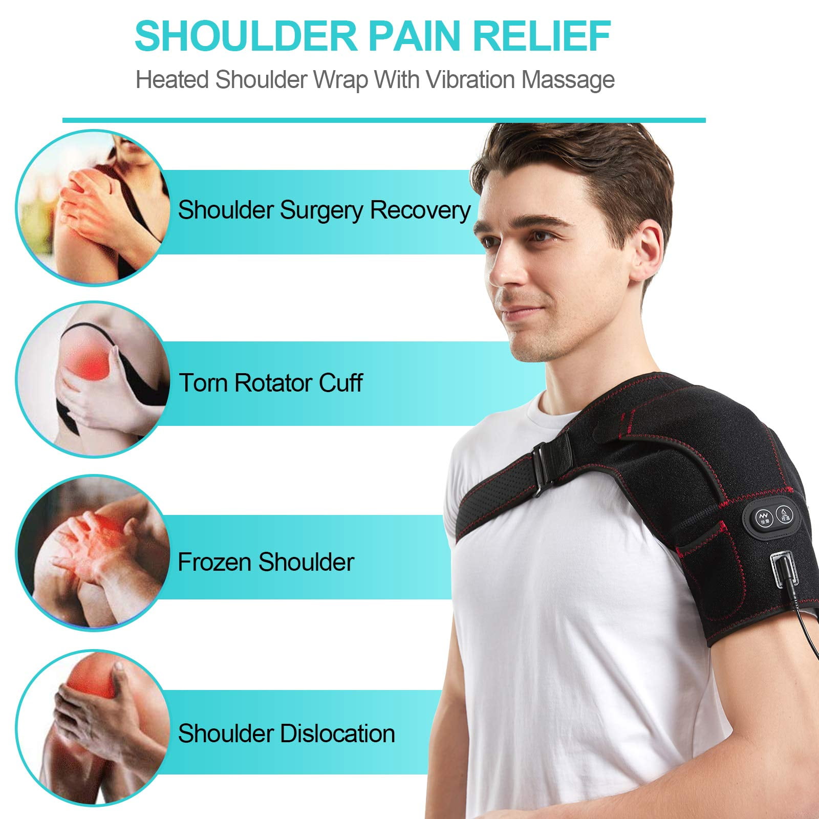 Heated Shoulder Brace Wrap with Massage, Shoulder Heating Pad with