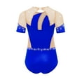 thumbnail image 5 of Sholeno Kids Girls Figure Skating Dance Leotard Short Sleeve Cutout Back Rhinestones Bodysuit Dancewear Blue 10, 5 of 6