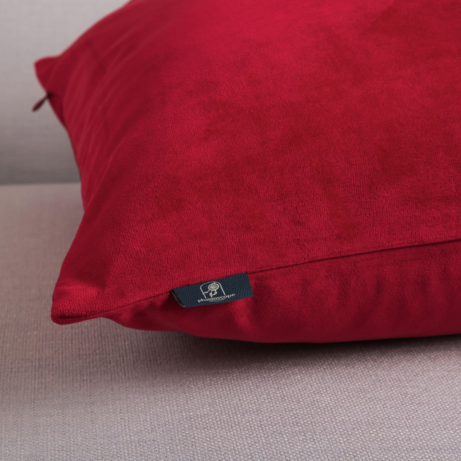 Phantoscope Soft Silky Velvet Series Square Decorative Throw Pillow Cusion for Couch, 18" x 18", Wine Red, 2 Pack