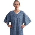 thumbnail image 2 of 3 Pack - Hospital Patient Gown, IV, Tieside w/Telemetry Pocket, Size Medium - XL, Blue Leaf Print, 2 of 7