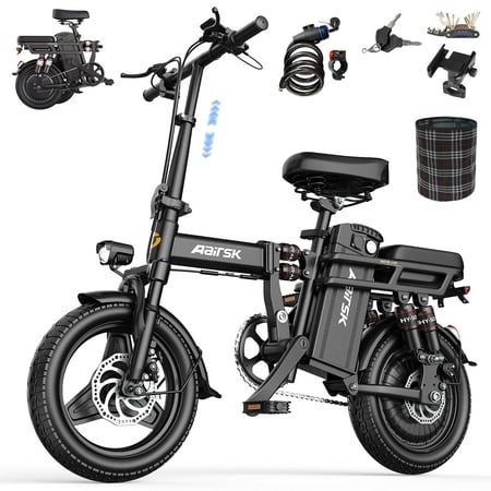 Aairsk Folding Electric Bike for Adults,14" E-Bike,748W Peak Motor, 48V15Ah Removable Battery,22 MPH Max Speed, 40 Miles Range, UL 2849 Certified