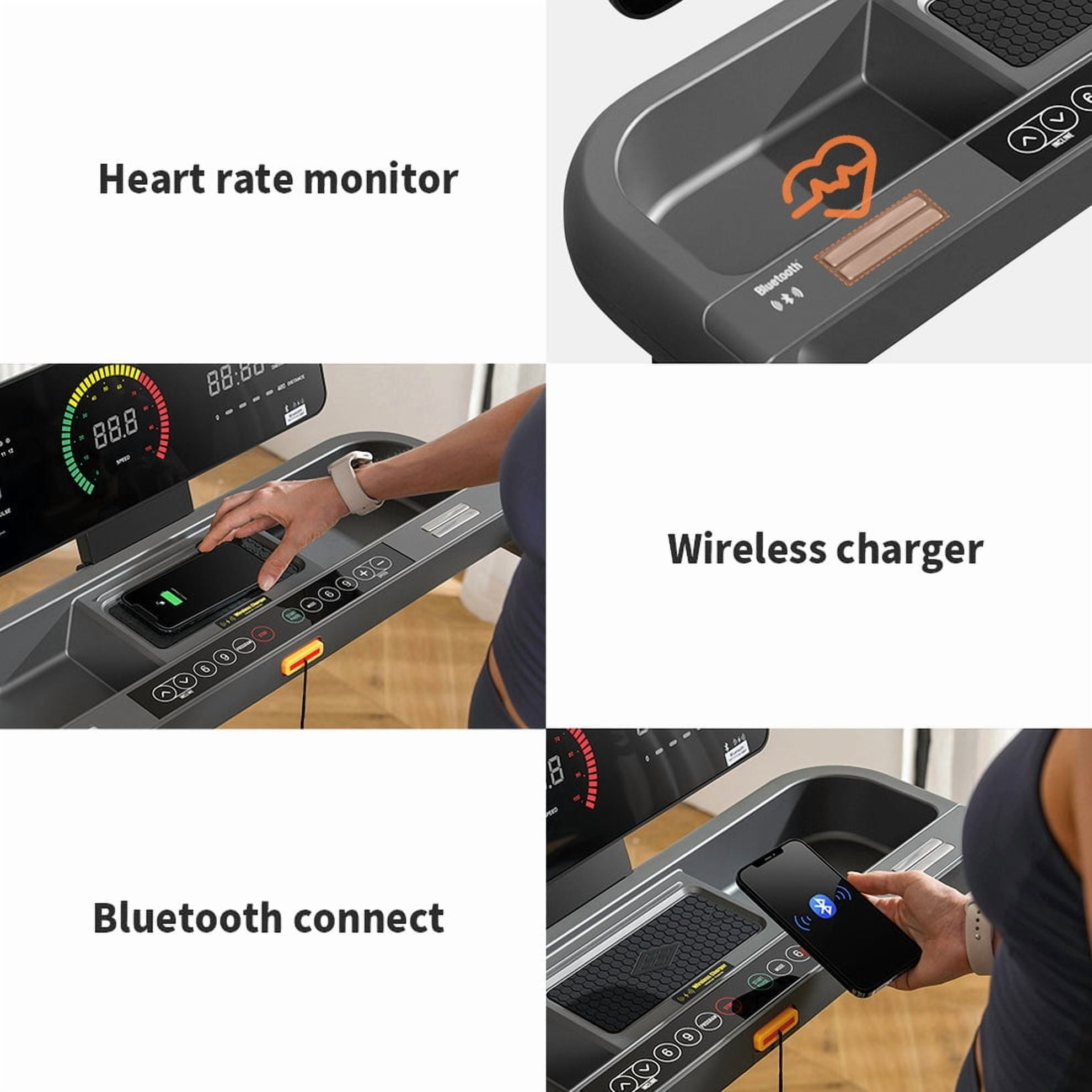 UPGO Electric Folding Treadmill with 12% incline and 300 lbs Capacity, Optional Speed Range between 0.6 and 11.2 mph, LED Display