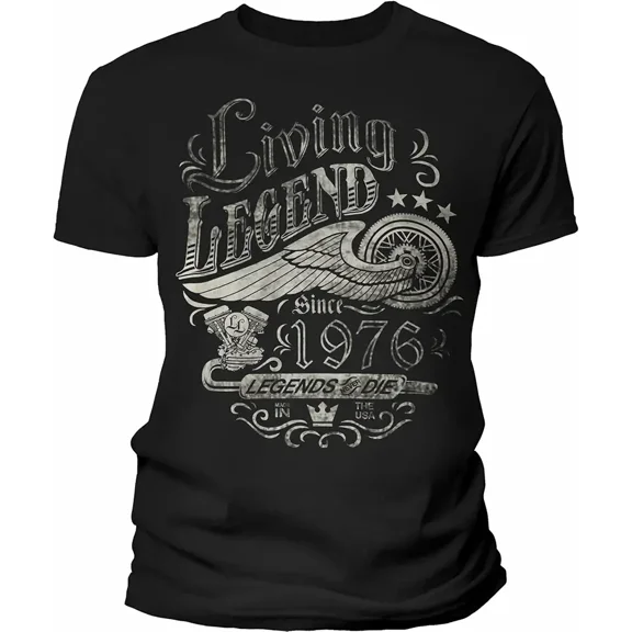 Living Legend 1976 T-Shirt 50th Birthday Gift for Men Vintage Biker Style Distressed Design
