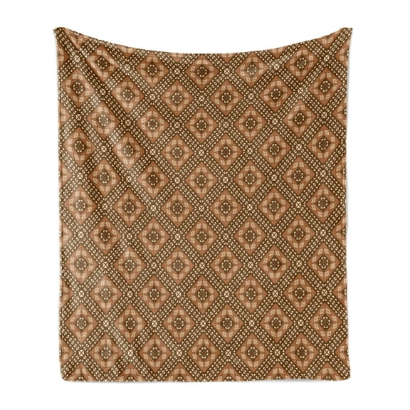 Kente Pattern Soft Flannel Fleece Throw Blanket, Traditional Motifs in Brown Shades Indigenous Culture, Cozy Plush for Indoor and Outdoor Use, 70" x 90", Pale Brown Brown, by Ambesonne