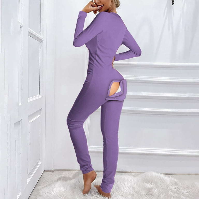 Naughty Butt Flap Pajama Onesie for Women Sexy One Piece Long