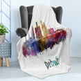 thumbnail image 4 of Detroit Soft Flannel Fleece Throw Blanket, Skyline in Watercolor Splatters Colorful Grunge Look American Landmark, Cozy Plush for Indoor and Outdoor Use, 50" x 60", Multicolor, by Ambesonne, 4 of 5