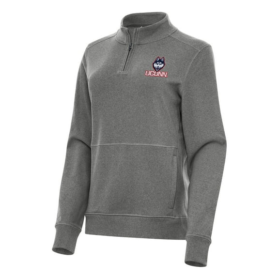 Women's Antigua Heather Charcoal UConn Huskies Crush Quarter-Zip Fleece Sweatshirt