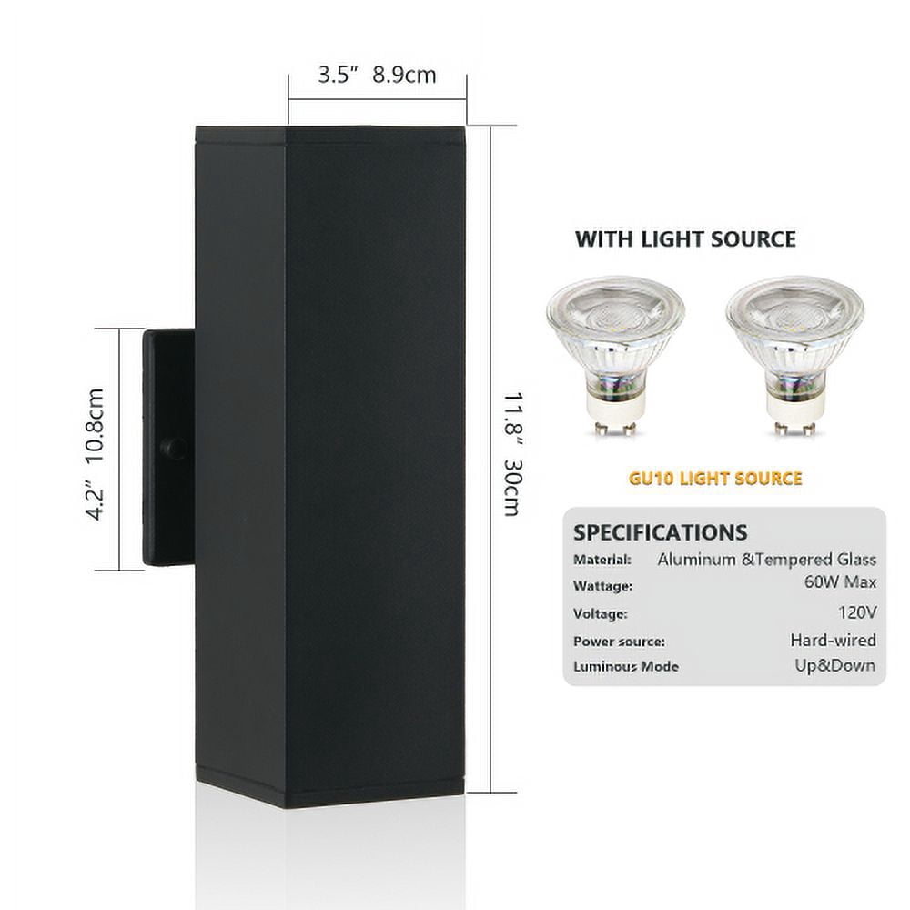 ACE-LIGHTS,2-Pack Outdoor Wall Sconce,Modern Up and Down Weatherproof Wall Light,Black Aluminum Exterior Wall Mount Light Fixture,Ideal for Porch,Patio,Garage(Black)