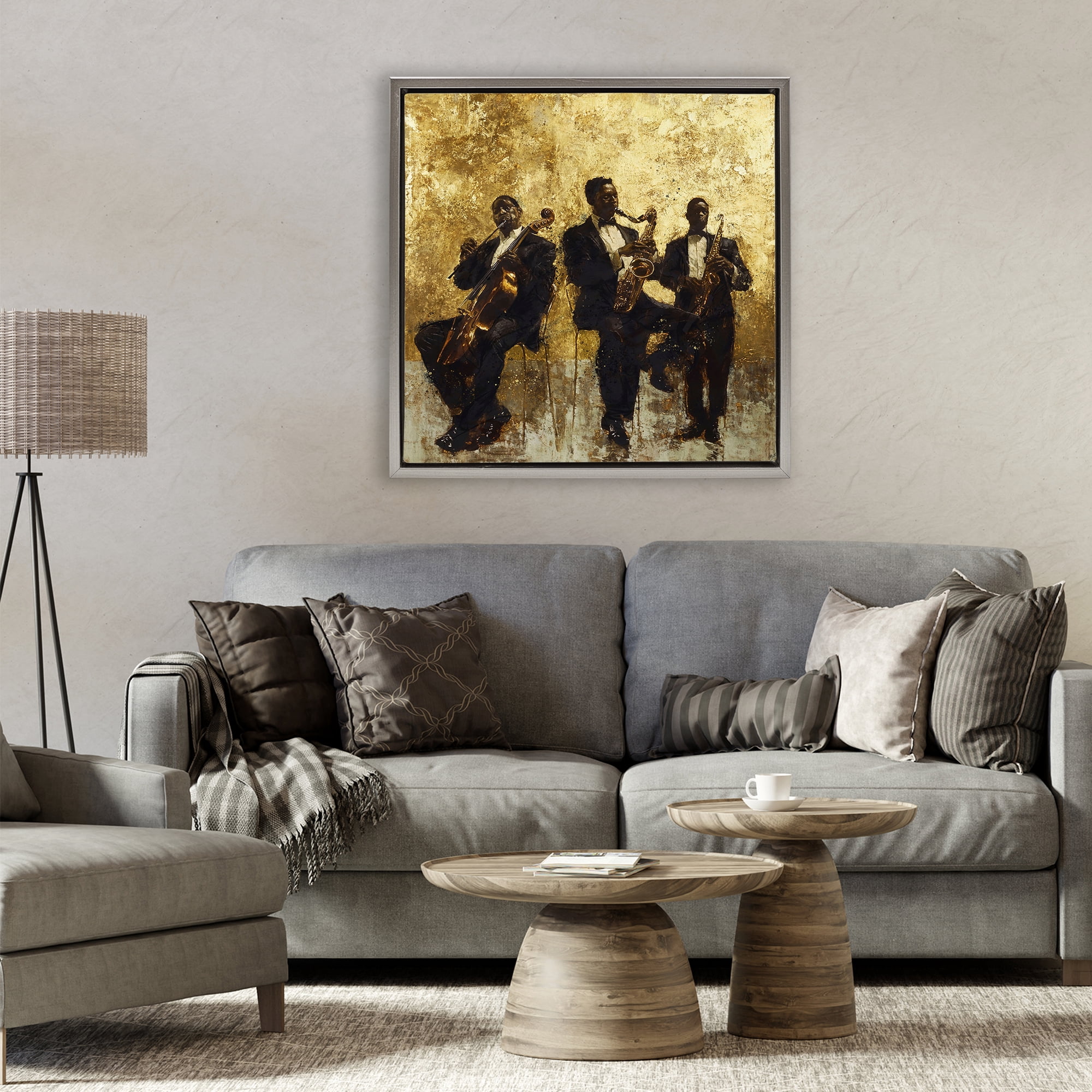 Golden Era Musicians Abstraction Gray Framed Floater Canvas Wall Art, design by Marta Wiley