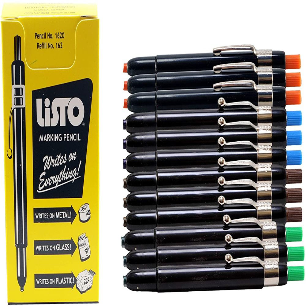 Listo 1620 Box of 12 White Color China Markers Mechanical Grease Pencils Wax 