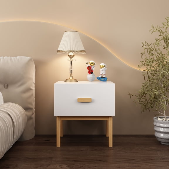 MAYEERTY Modern Nightstand with Drawer, Compact Freestanding Side Storage Table for Bedroom Living Room Apartment Small Spaces