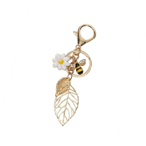 Vocoste Fashionable Honeybee Flowers Handbag Charm Decorative Keychain Gold Tone