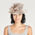 thumbnail image 6 of Hsqqdc 1pc Champagne Gold Satin Floral Church Hat Women Elegant Fascinator for Wedding Photography Banquets, 6 of 7