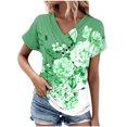 thumbnail image 2 of Pincandy Women's-Neck Fashion Casual Short-Sleeved Spring And Summer Tunic Tops V Neck Summer Shirts Floral Print Tops Dressy Blouse,Green,S, 2 of 5