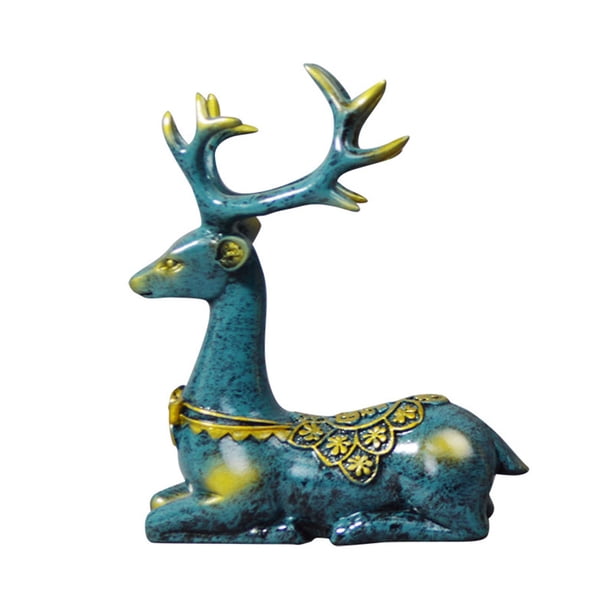 Ounissouiy Estatuilla decorativa de ciervo, estatua de la suerte, modelo creativo, artesanías, recuerdos personalizados, suministros de Decoración del hogar Azul