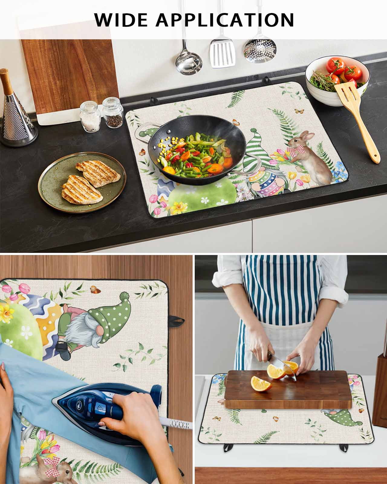 Large Induction Cooktop Protector Mat Easter Stove Top Covers for Electric Stove, Eggs Gnomes Bunny Elegant Pastoral Rustic Decorative Stove Burner Cover Mats, Glass Top Stove Cover