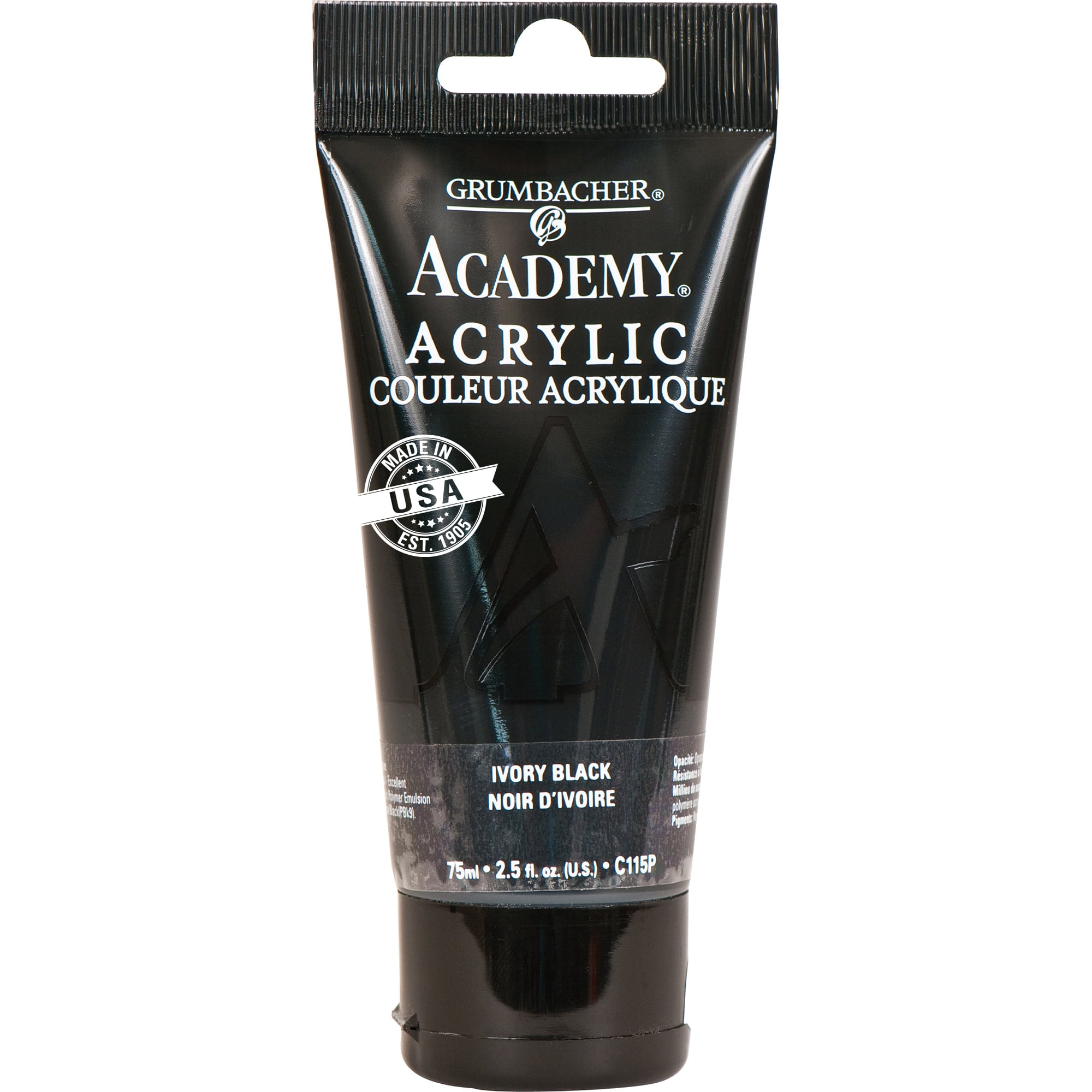 (2 pack) Grumbacher Academy Acrylic Paint, 75ml Tube, Ivory Black