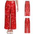 thumbnail image 5 of Lejafay Sequin Casual Pants for Girls Kids Elastic Waist Sparkling Trousers Red 14, 5 of 7