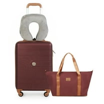 Travelhouse Carry on Luggage Set 3 Piece hardshell TSA Lock Spinner Wheels Suitcase with Travel Bag and Neck Pillow.(Wine Red)
