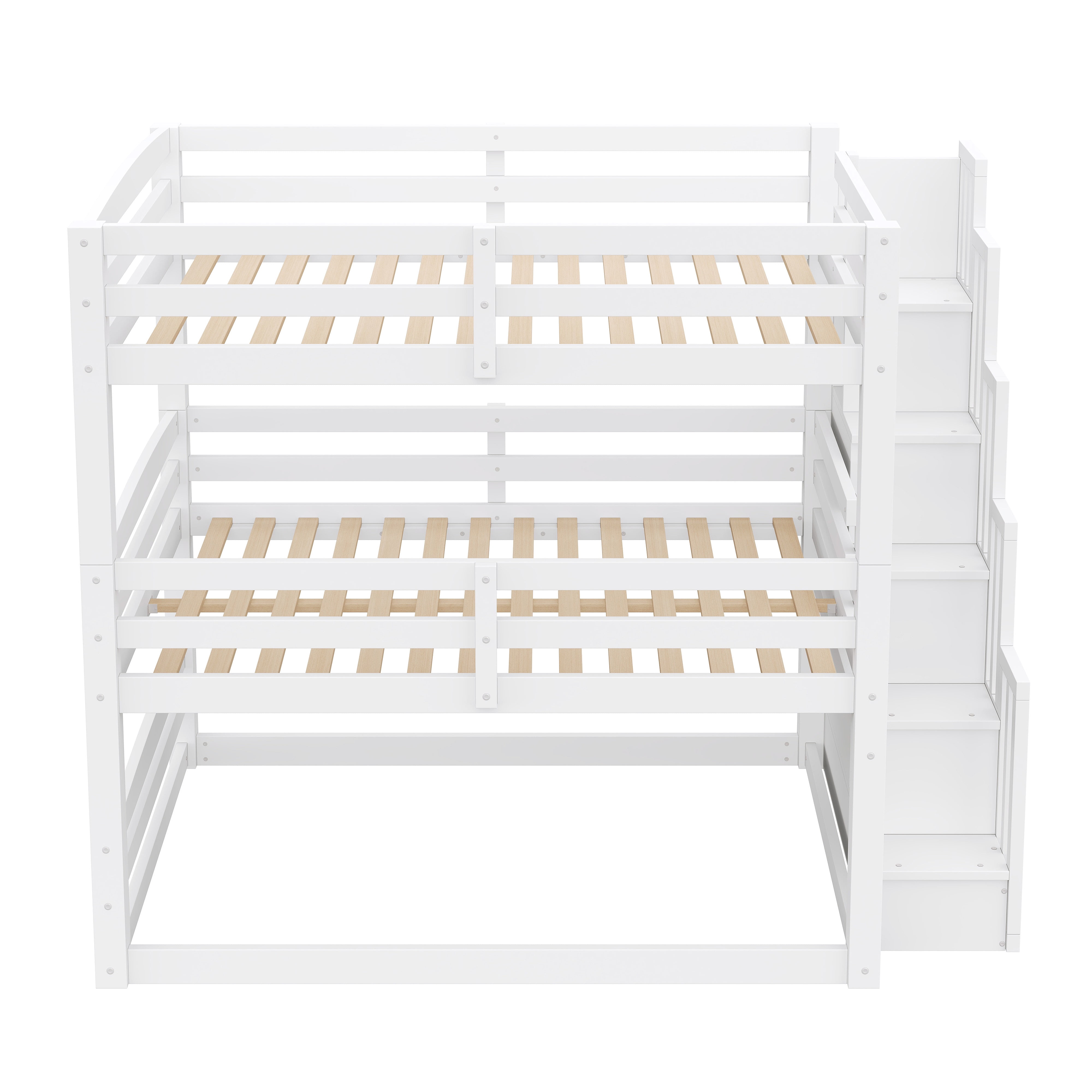 Euroco Full Size Triple Bunk Bed with Storage Staircase, White