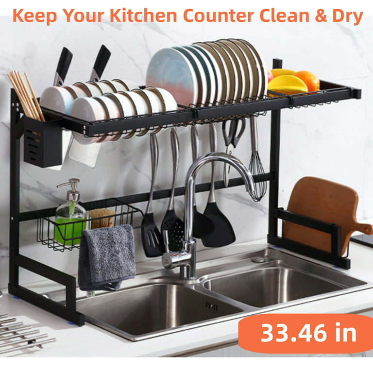 Large Dish Drying Rack, 2-Tier Dish Racks for Kitchen Counter, Detachable Dish  Drainer Organizer with Utensil Holder Drain Board - AliExpress