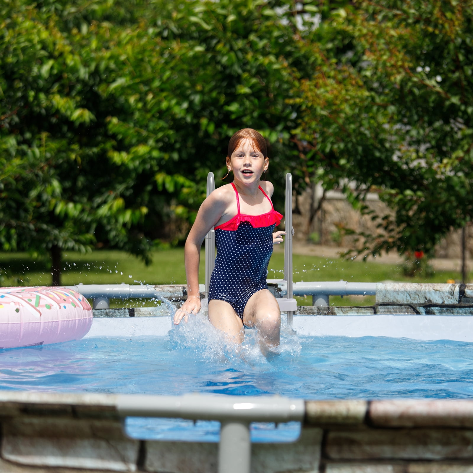 Ktaxon 2-Step 33" Steel Above Ground Pool Ladder, Heavy Duty Non-Slip, Gray Frame & White Steps