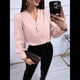 thumbnail image 4 of Blusas Informales de Negocios para Mujer, Camisas de Verano de Larga con Botones y Cuello en V, Blusas de . Rosa L, 4 of 8