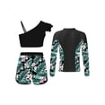 thumbnail image 2 of Doomiva Girls Three Pieces surfing Long Rash Guard Set with Zipper Tropical Print Bikini Sets swimming suit Black 12, 2 of 7