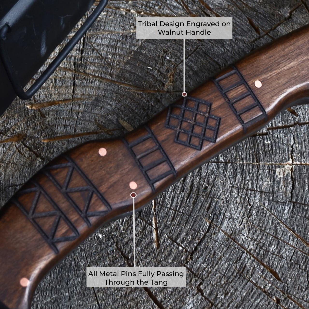 Engraved Camping Axe "Nanook" w/ Leather sheath, Camp Hatchet 13.77"