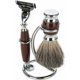 thumbnail image 3 of Soporte para maquinilla de afeitar y tejón, de metal, duradero, kit de herramientas de afeitado profesional 2 en 1, diseño curvo para hombres, para el hogar y para viajes, color plateado, 3 of 5