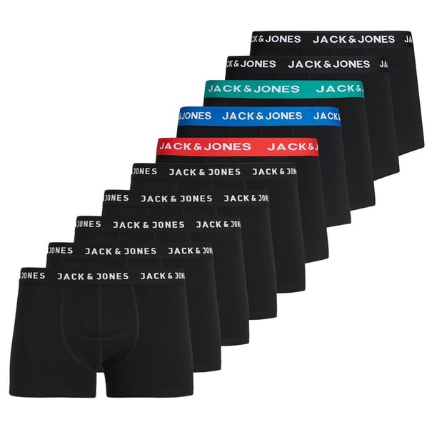 Jack & Jones Calzoncillos para hombre, paquete de 10 - JACHUEY TRUNKS, algodón elástico Negro/rojo/azul/petróleo/negro S (Small)