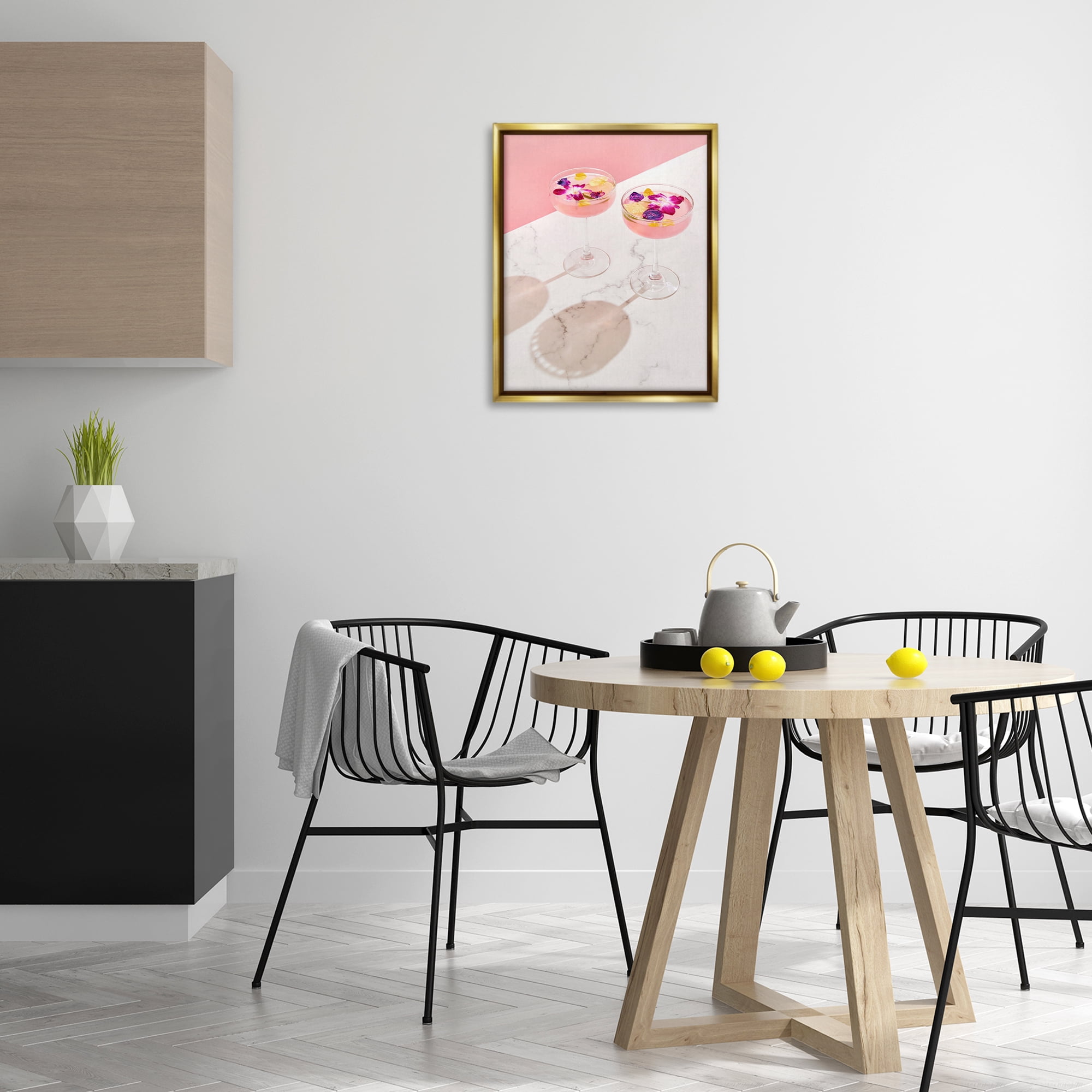 Stupell Industries Pink Floral Cocktails Food & Beverage Painting Gold Floater Framed Art Print Wall Art, 17 x 21