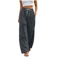 thumbnail image 2 of Women's Sweatpants Long Pants Baeitkot Women's Fashion Solid Color Loose Elastic Waist Drawstring Ankle-Tied Multi-Pocket Strap Sweatpants Long Pants Gray M, 2 of 9