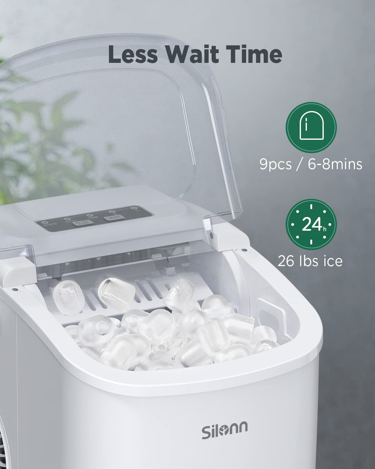 Silonn Countertop Ice Maker Machine, Fast Ice in 7 Min, 28 lbs of