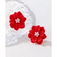 thumbnail image 3 of K-KED Red Flower Pearl Stud Earrings, 3 of 5